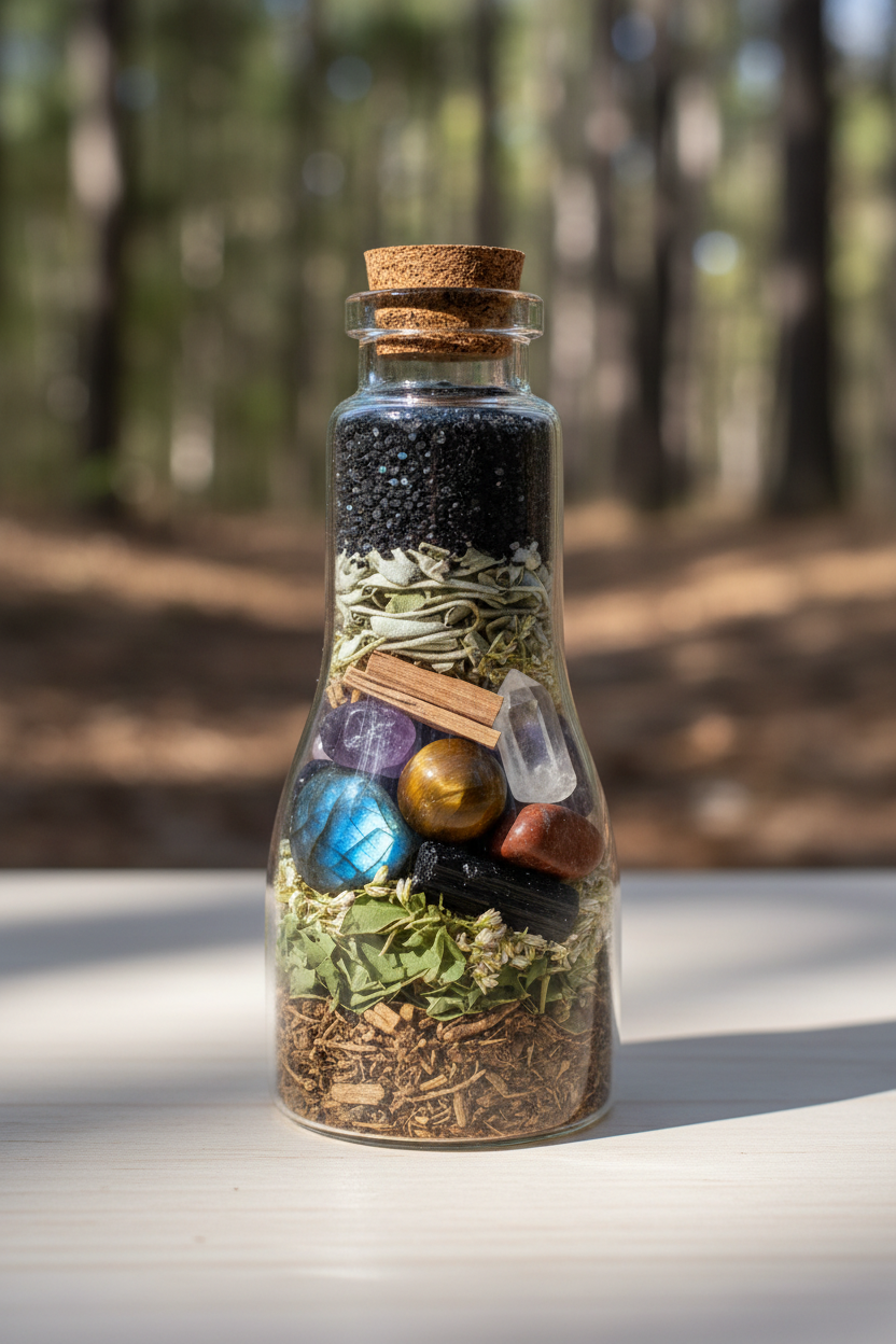 edelstenen en kruiden heksen wicca spreuk flesje