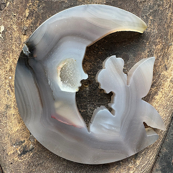 Agaat Druzy plak gepolijst Elfje op Maan A