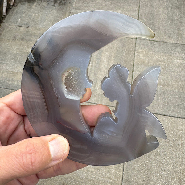 Agaat Druzy plak gepolijst Elfje op Maan A