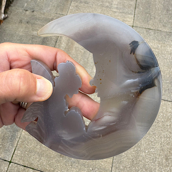 Agaat Druzy plak gepolijst Elfje op Maan A