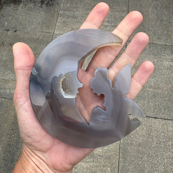 Agaat Druzy plak gepolijst Elfje op Maan A