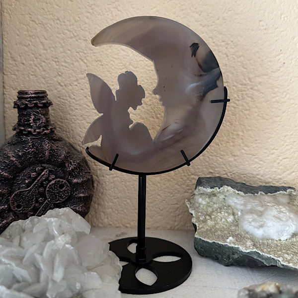 Agaat Druzy plak gepolijst Elfje op Maan A