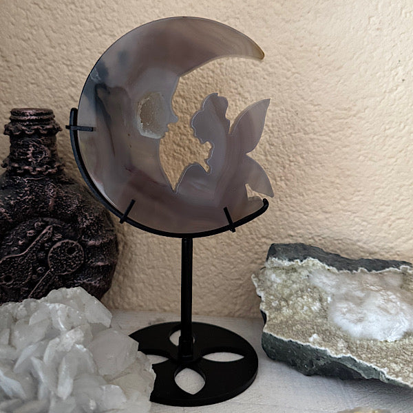 Agaat Druzy plak gepolijst Elfje op Maan A