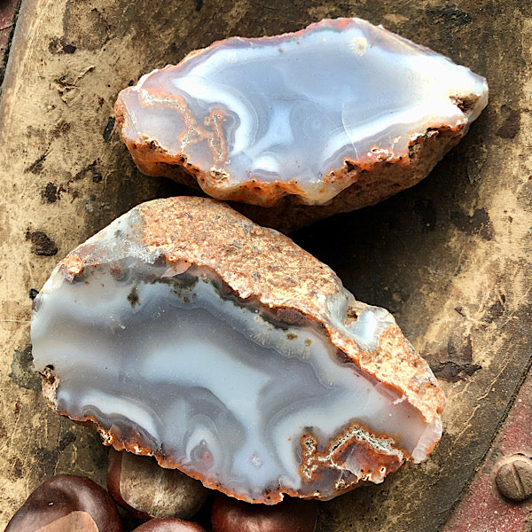 Agaat paar blauw wit rood marokko knol geode schatkamer
