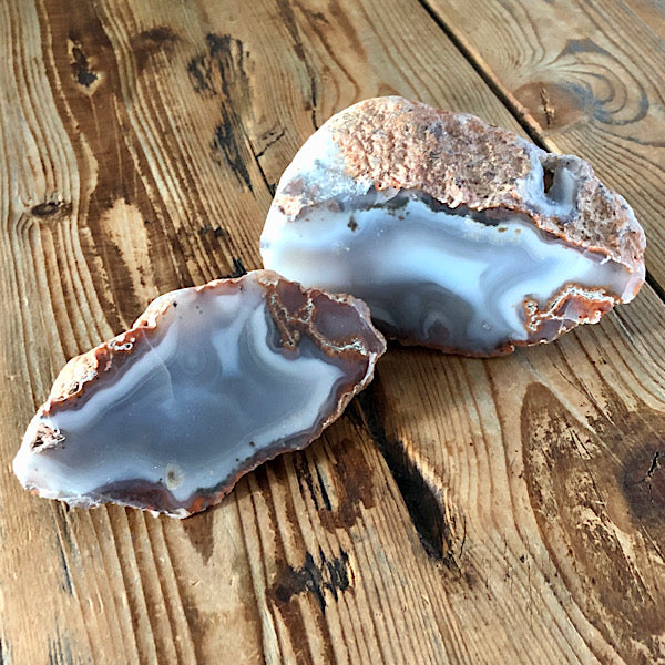 Agaat paar blauw wit rood marokko knol geode schatkamer