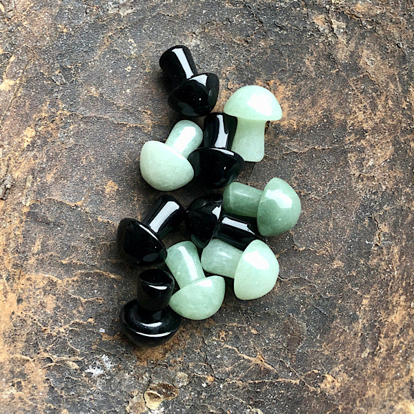 Aventurijn en Obsidiaan Kleine Paddestoel Koppeltje figuren paddenstoel gepolijst verzamel
