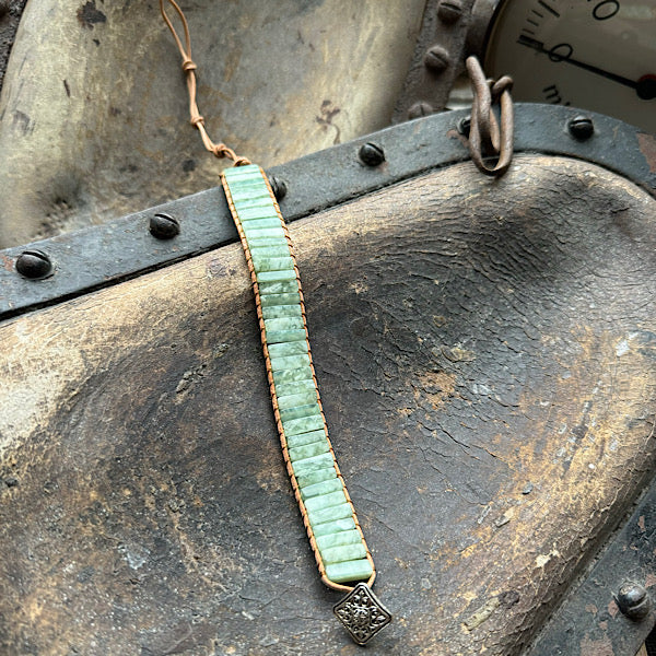 Aventurijn groen Leren Armband sieraad vrouw man maat 20 22 25