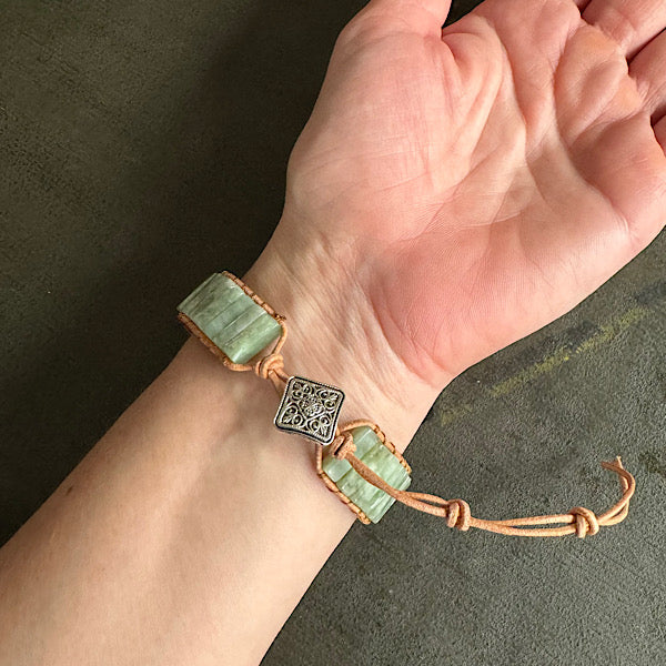 Aventurijn groen Leren Armband sieraad vrouw man maat 20 22 25