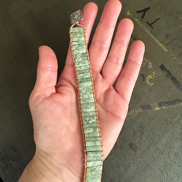 Aventurijn groen Leren Armband sieraad vrouw man maat 20 22 25