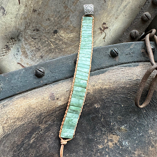 Aventurijn groen Leren Armband sieraad vrouw man maat 20 22 25