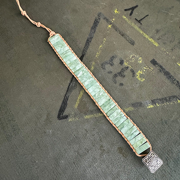 Aventurijn groen Leren Armband sieraad vrouw man maat 20 22 25