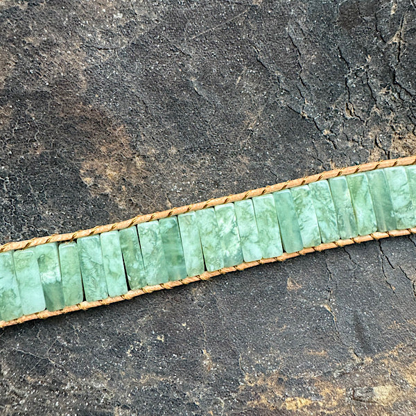 Aventurijn groen Leren Armband sieraad vrouw man maat 20 22 25