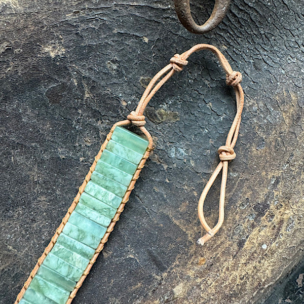 Aventurijn groen Leren Armband sieraad vrouw man maat 20 22 25