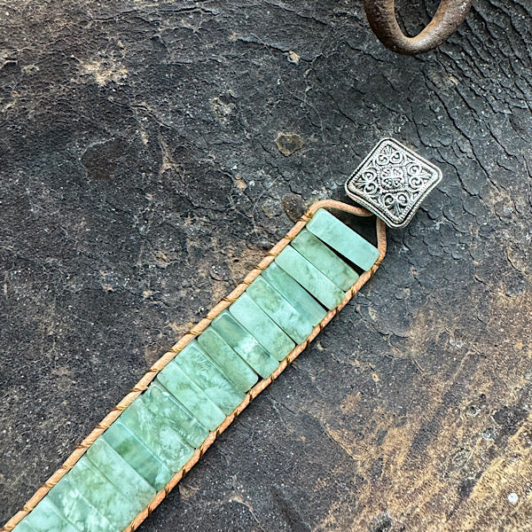 Aventurijn groen Leren Armband sieraad vrouw man maat 20 22 25