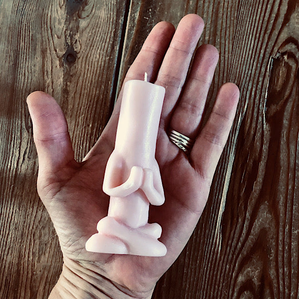 Boeddha Zen Licht Roze Kaarsje met Seleniet Torentje setjes 1 mineralen