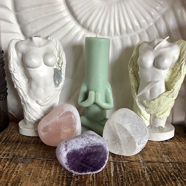 Boeddha Zen Mint Groen Kaarsje met Emu Egg setje mineralen