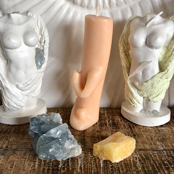 Boeddha Zen Peachy Orange Kaarsje met Celestien setje mineralen