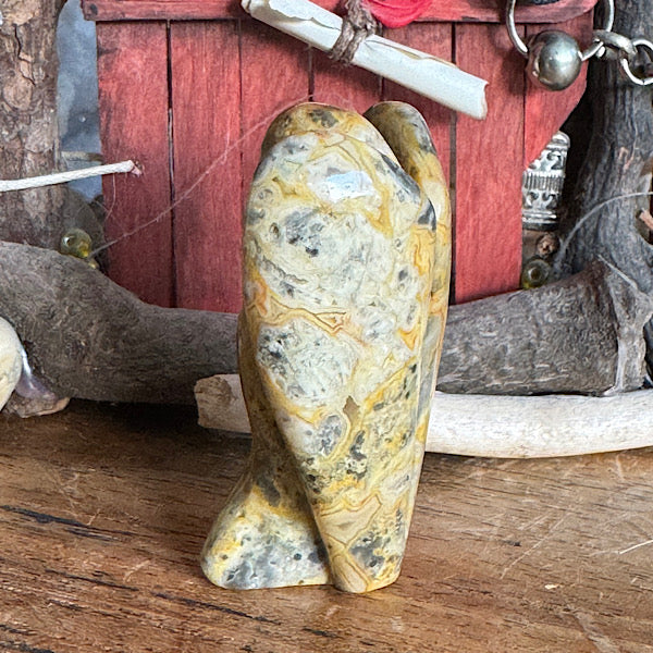 Engel Agaat Crazy Lace zijkant 5cm  op een houten plank