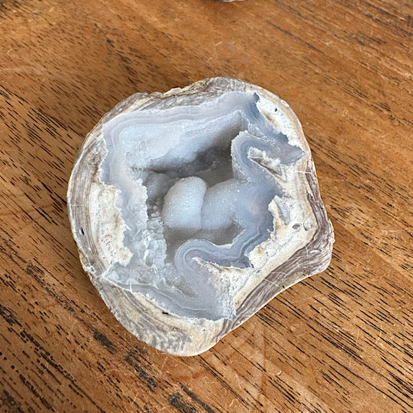 Geode Dugway Agaat Thunder Egg 4 Utah USA blauw grijs kristallen