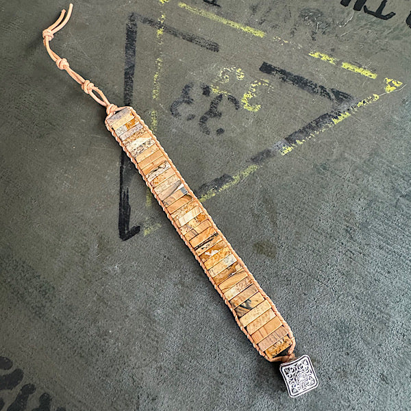 Jaspis Landschap Leren Armband sieraad vrouw man maat 20 22 25