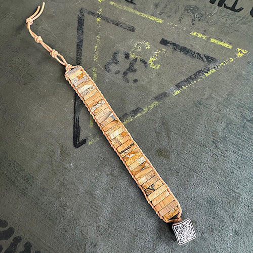 Jaspis Landschap Leren Armband sieraad vrouw man maat 20 22 25