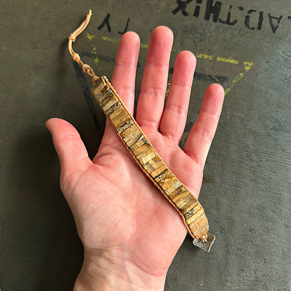 Jaspis Landschap Leren Armband sieraad vrouw man maat 20 22 25