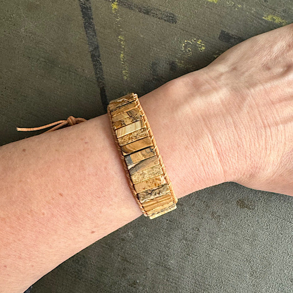 Jaspis Landschap Leren Armband sieraad vrouw man maat 20 22 25