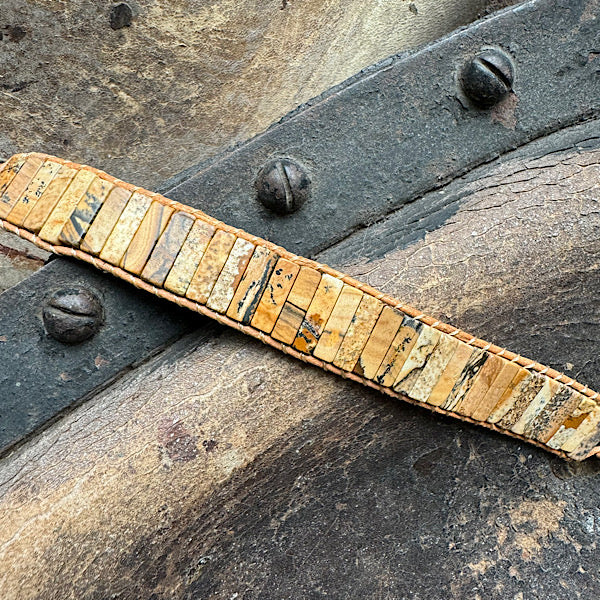 Jaspis Landschap Leren Armband sieraad vrouw man maat 20 22 25