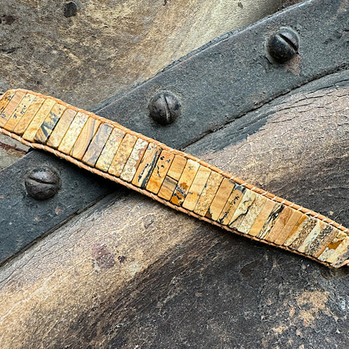 Jaspis Landschap Leren Armband sieraad vrouw man maat 20 22 25