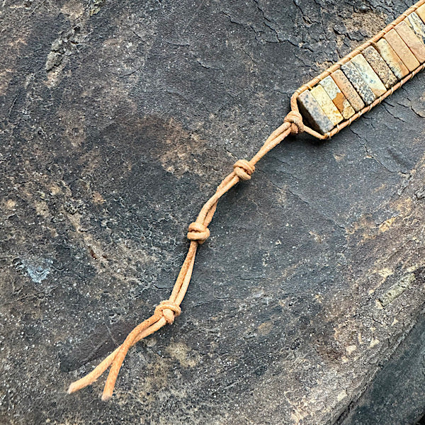 Jaspis Landschap Leren Armband sieraad vrouw man maat 20 22 25