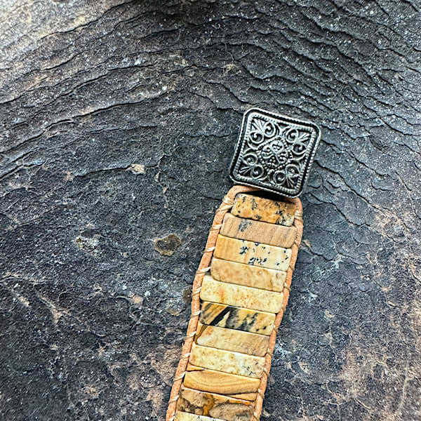 Jaspis Landschap Leren Armband sieraad vrouw man maat 20 22 25