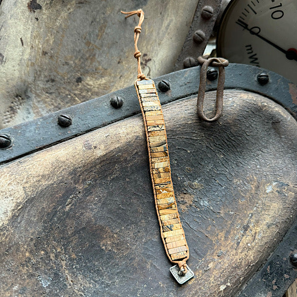 Jaspis Landschap Leren Armband sieraad vrouw man maat 20 22 25