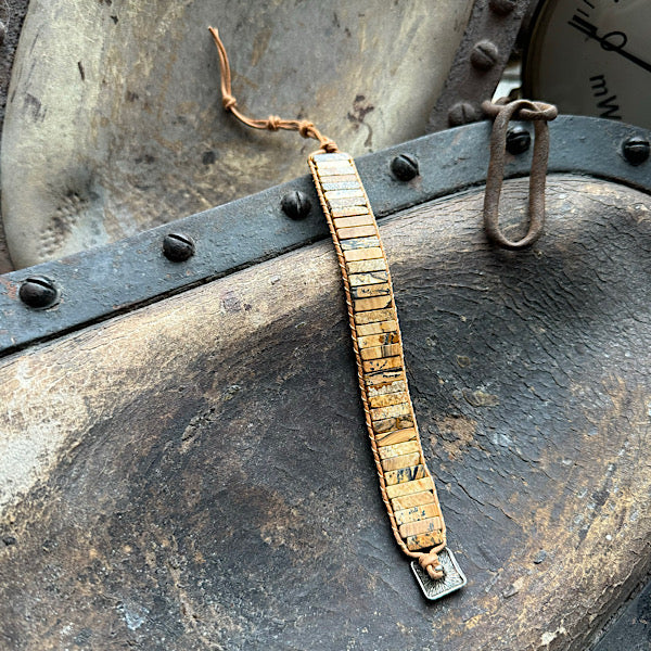 Jaspis Landschap Leren Armband sieraad vrouw man maat 20 22 25