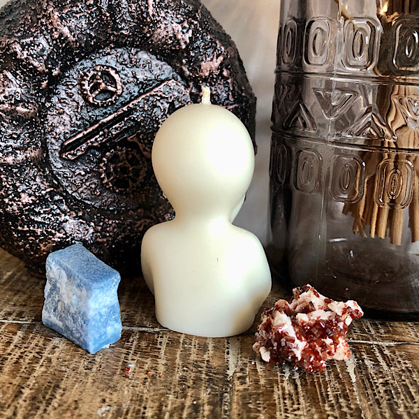 Kleine Bewonderaar Wit Kaarsje met Vanadiniet setje mineralen sfeer