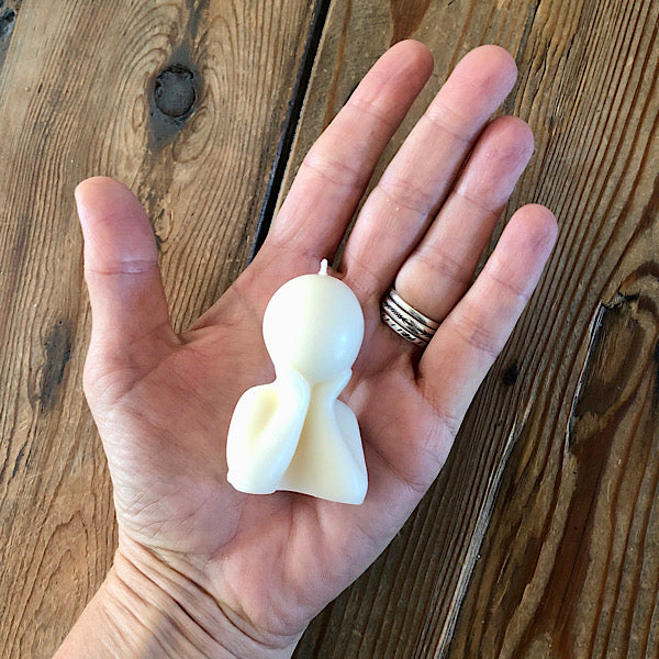 Kleine Bewonderaar Wit Kaarsje met Vanadiniet setje mineralen sfeer