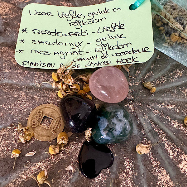 RozeKwarts Sardonyx MosAgaat setje edelstenen mineralen winkel