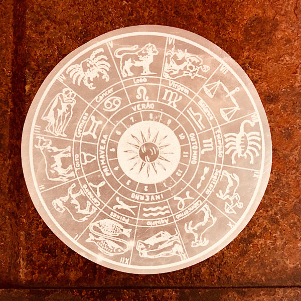 Seleniet rond schijf horoscopen zodiac kristallen mineralen disc plak