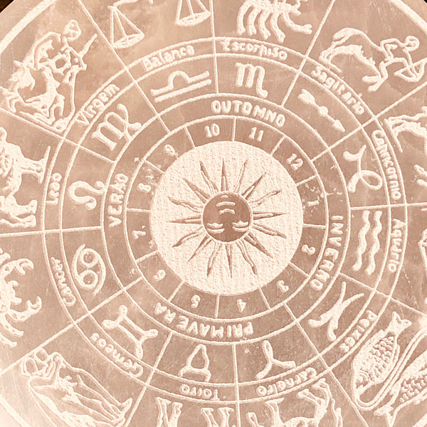 Seleniet rond schijf horoscopen zodiac kristallen mineralen disc plak