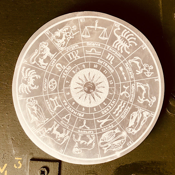 Seleniet rond schijf horoscopen zodiac kristallen mineralen disc plak 1