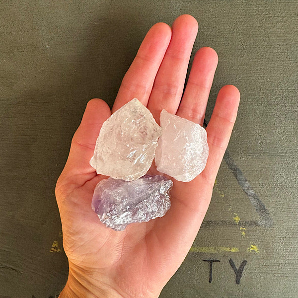 Setje Amethist BergKristal RozeKwarts Ruwe Brokjes Nr2 kristallen edelstenen mineralen winkel