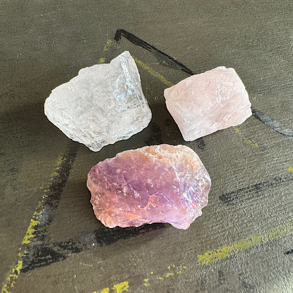Setje Amethist BergKristal RozeKwarts Ruwe Brokjes Nr2 kristallen edelstenen mineralen winkel