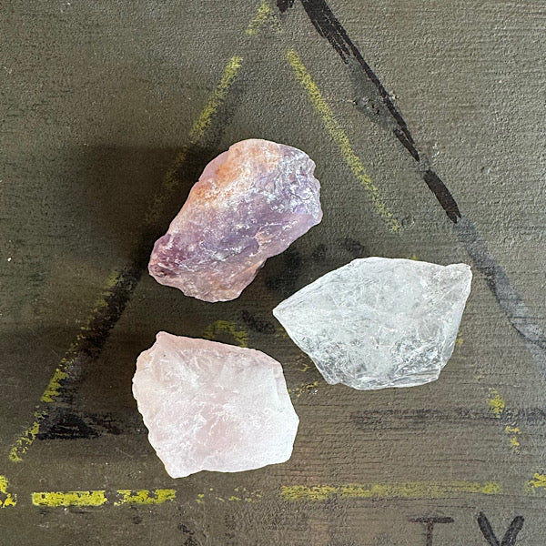 Setje Amethist BergKristal RozeKwarts Ruwe Brokjes Nr2 kristallen edelstenen mineralen winkel