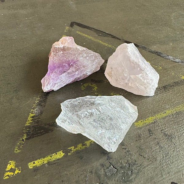Setje Amethist BergKristal RozeKwarts Ruwe Brokjes Nr3 kristallen edelstenen mineralen winkel