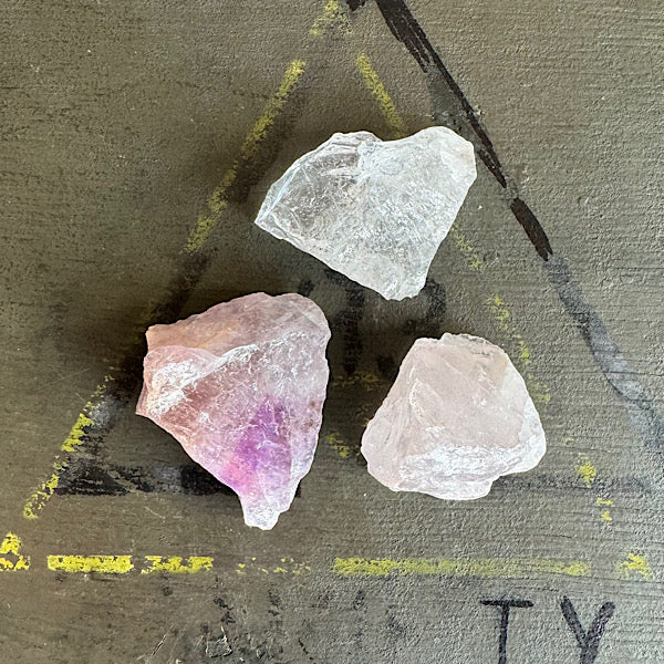 Setje Amethist BergKristal RozeKwarts Ruwe Brokjes Nr3 kristallen edelstenen mineralen winkel