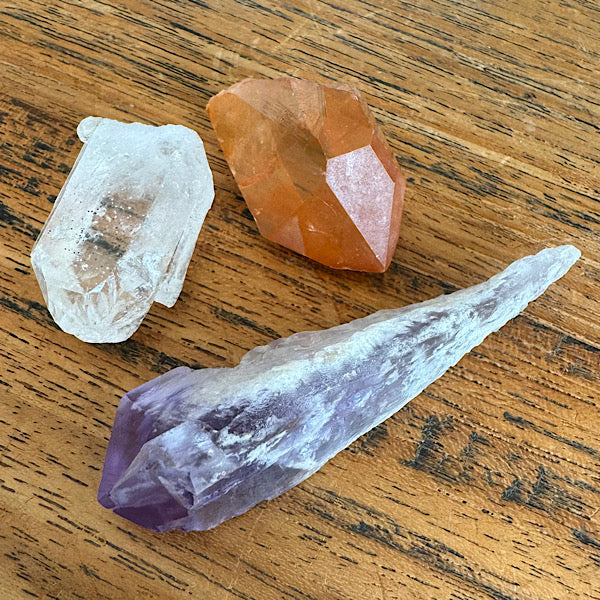 Setje Kwarts Ruwe Punt Kleine Tangerine Bergkristal Amethist edelstenenmineralenwinkel