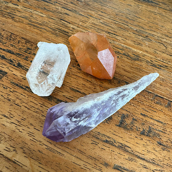 Setje Kwarts Ruwe Punt Kleine Tangerine Bergkristal Amethist edelstenenmineralenwinkel