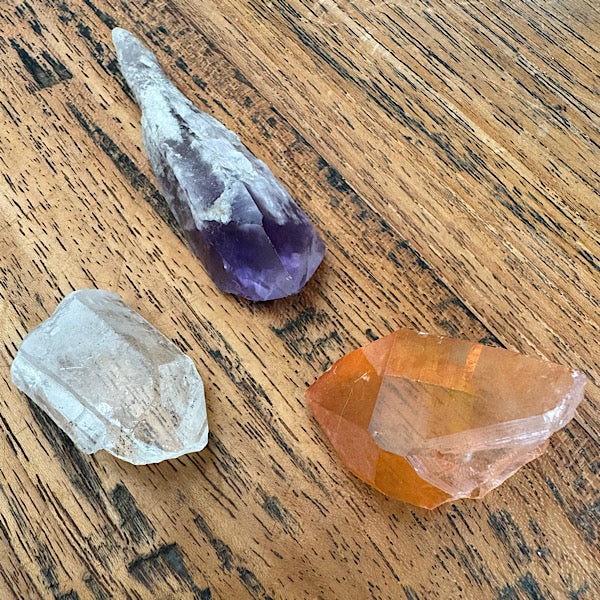 Setje Kwarts Ruwe Punt Kleine Tangerine Bergkristal Amethist edelstenenmineralenwinkel
