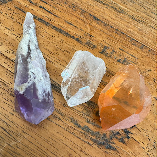 Setje Kwarts Ruwe Punt Kleine Tangerine Bergkristal Amethist edelstenenmineralenwinkel