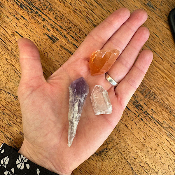 Setje Kwarts Ruwe Punt Kleine Tangerine Bergkristal Amethist edelstenenmineralenwinkel