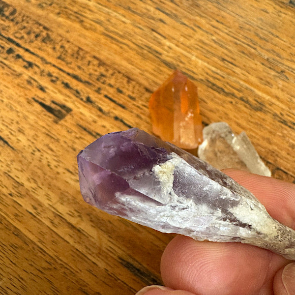 Setje Kwarts Ruwe Punt Kleine Tangerine Bergkristal Amethist edelstenenmineralenwinkel